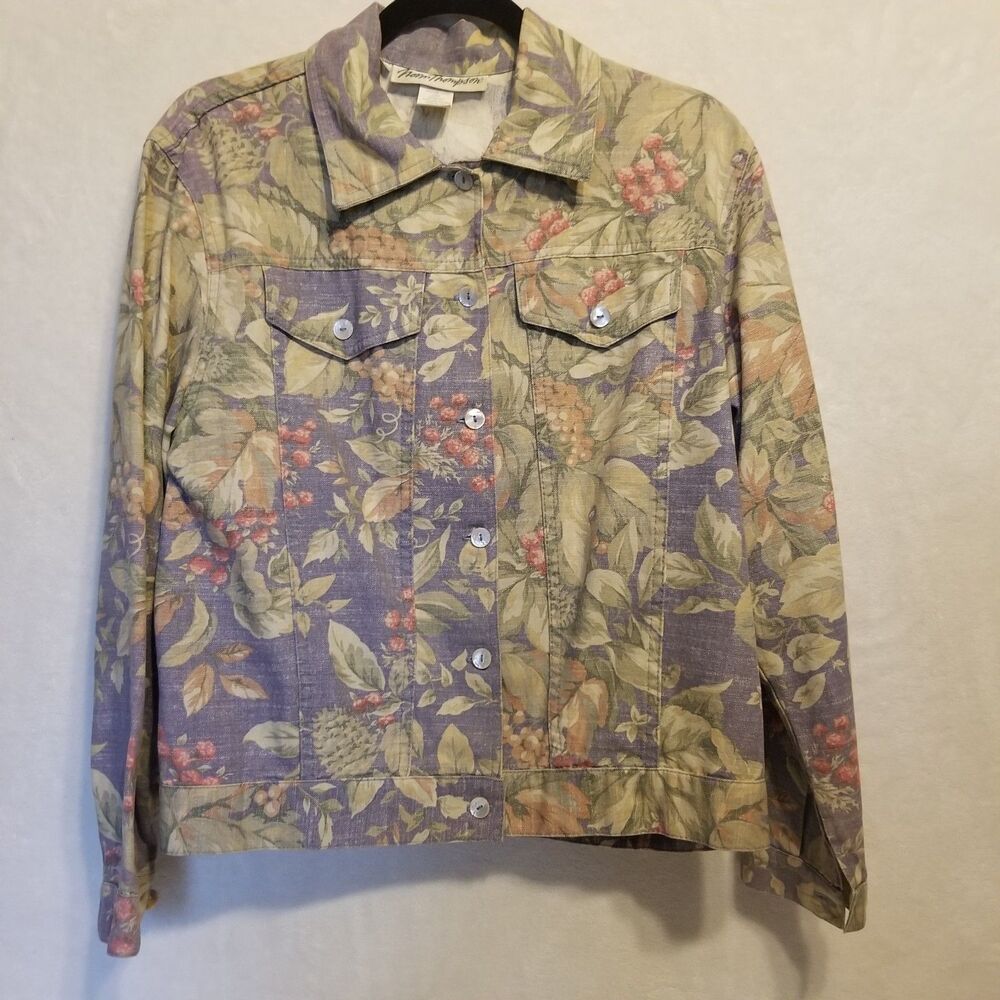 Norm Thompson M Jacket Button Front Floral Lightweight Muted Vintage Cottagecore
